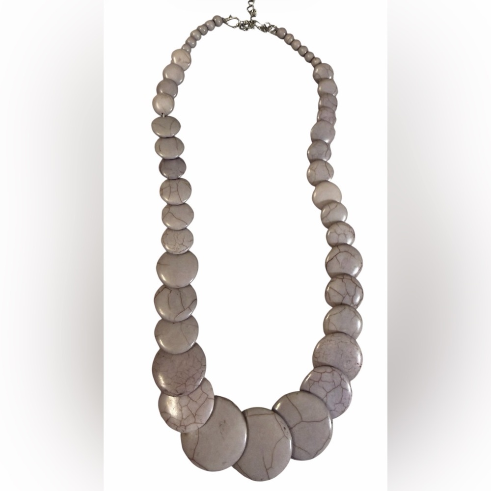 #634 Gray Howlite Statement Disc Bead Necklace